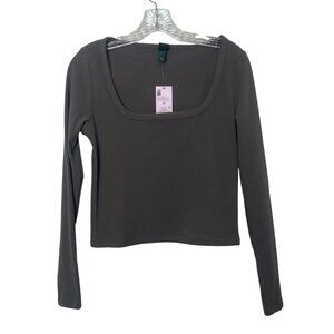 Wild Fable Long Sleeve Ribbed Top Womens Medium Gray New Fall